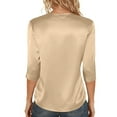 thumbnail image 4 of 3/4 Length Sleeve Womens Tops Silk Satin Crewneck Work Business Casual Outfits Summer Spring Blouses for Women 2026 Gold XXL, 4 of 4