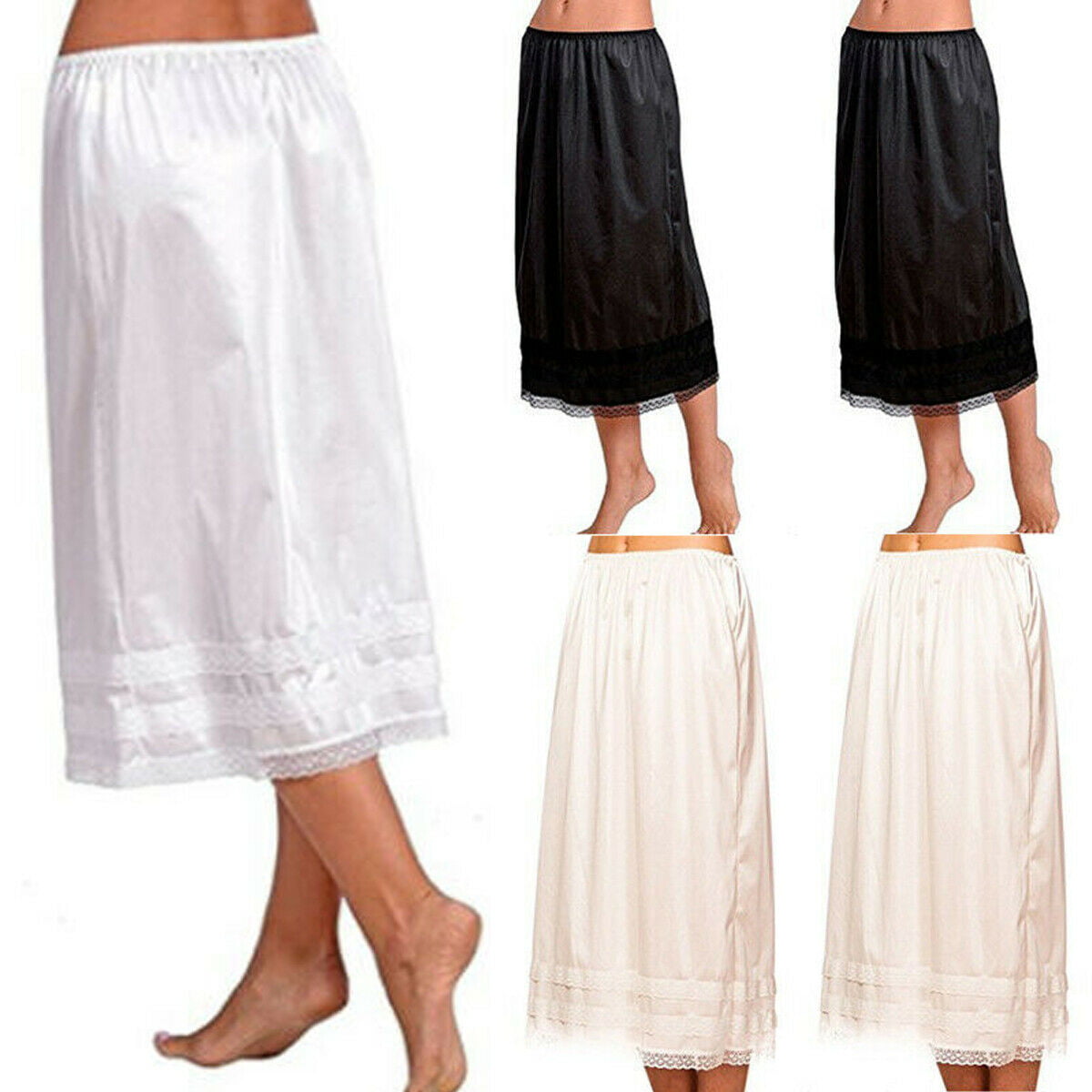 Womens Half slip Ladies Waist slip Lace Petticoat Under dress Skirt Plus size 