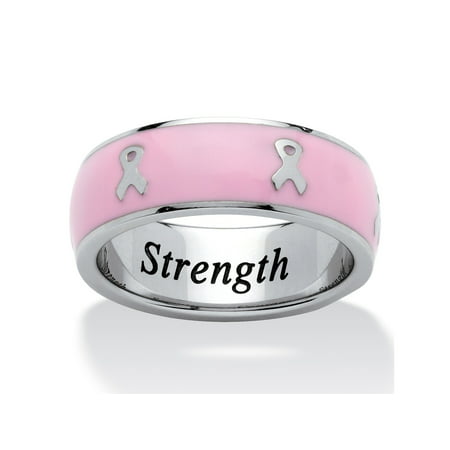Serenity, Courage and Strength Breast Cancer Awareness Inscribed Eternity Band in Pink Enamel and Stainless
