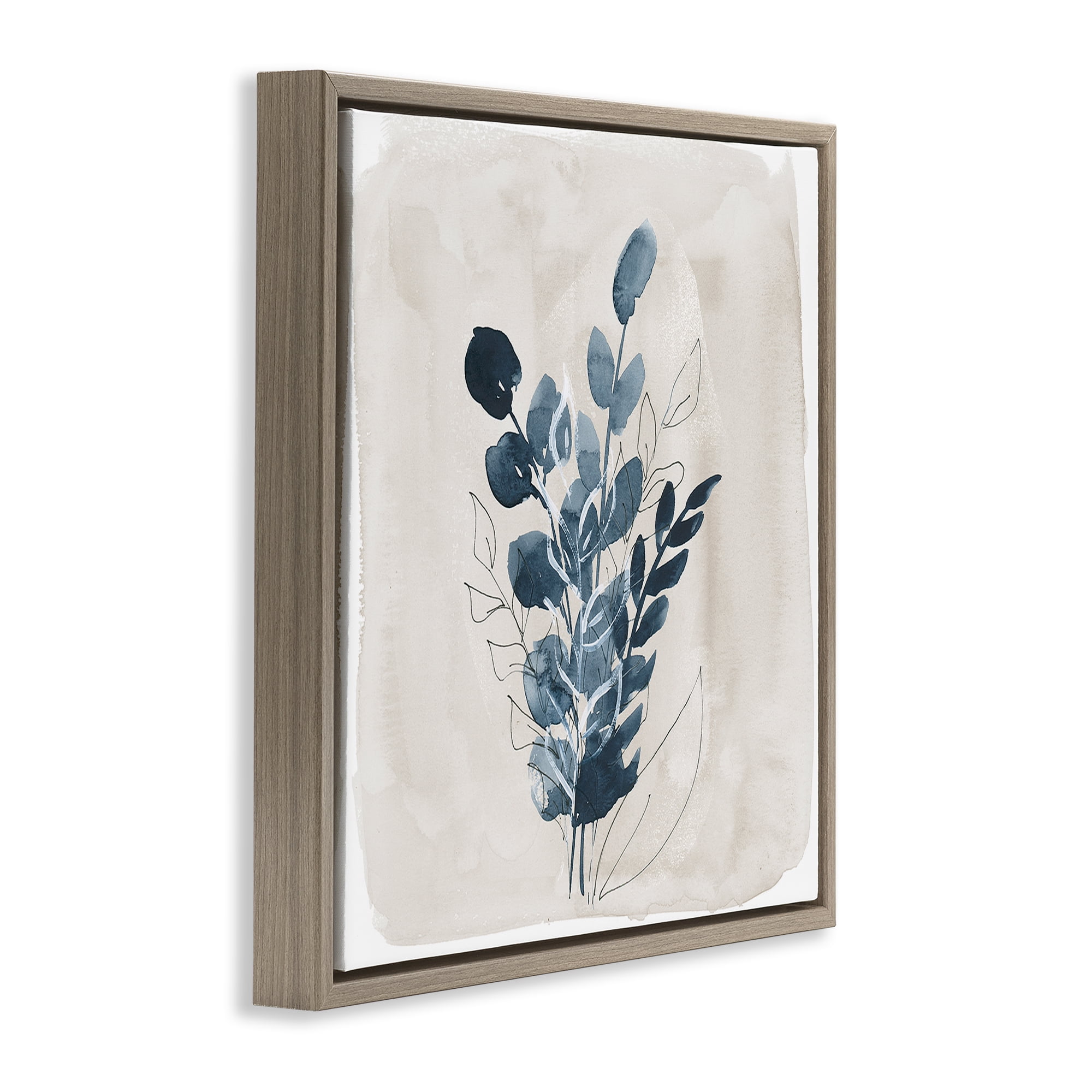 Stupell Industries Summer Leaf Sprigs Plants & Flowers Painting Brown Floater Framed Canvas Art Print Wall Art, 25 x 25