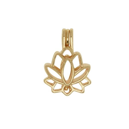 Flower Pendant Locket - Aromatherapy Diffuser Locket Pendant, Lotus Flower 17.5x25mm, 1 Pendant, Gold Tone
