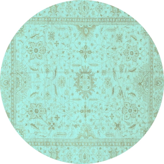 Ahgly Company Indoor Round Oriental Light Blue Traditional Area Rugs, 8' Round