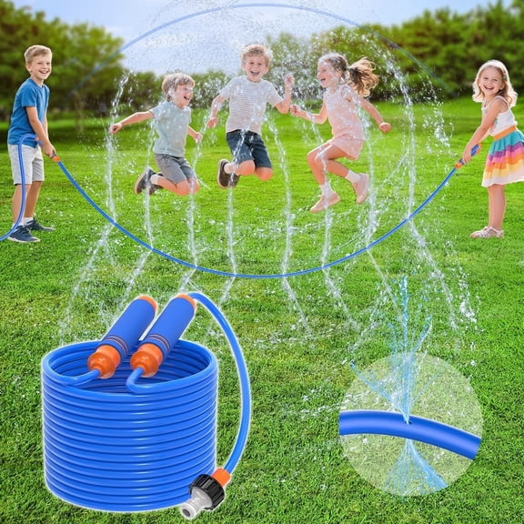 Water Sprinkler Jump Rope Toys, Outdoor Yard Toy for Kids, 26FT Outdoor Water Jump Rope Toys with 12 Spray Holes, Fun Play Team Game for Backyard, Yard, Park & Summer Party - Blue