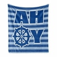 thumbnail image 1 of Ahoy Its a Boy Soft Flannel Fleece Blanket, Ahoy Written with Nautical Wheel Striped Nursery Wall Art Design, Cozy Plush for Indoor and Outdoor Use, 60" x 80", Blue Pale Blue White, by Ambesonne, 1 of 6