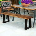 thumbnail image 2 of 57.5" Live Edge Acacia Wood Bnech, 3-Person Backless Outdoor Dining Bench with Metal Legs & Adjustable Foot Pads for Entryway, Balcony, Porch, Backyard, Garden and Poolside (1 Pack), 2 of 8
