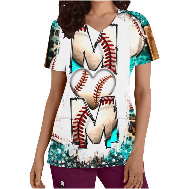 Blusa elegante de manga corta con cuello en V para mujer, blusa de bolsillo con estampado de uniforme de trabajo OAVQHLG3B Store lin121212