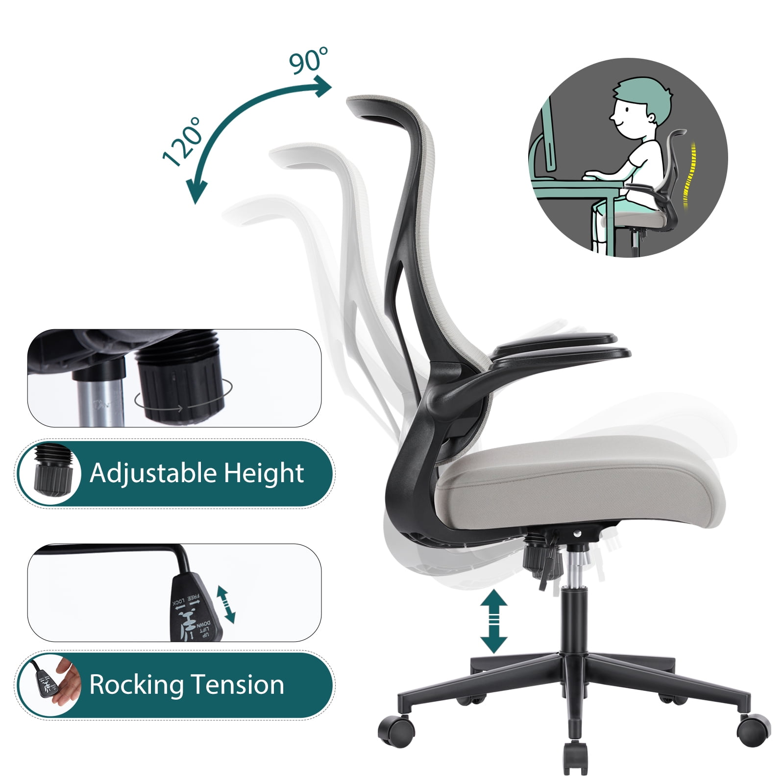 Ergonomic Mesh Computer Chair with Flip-up Armrests and Lumbar Support