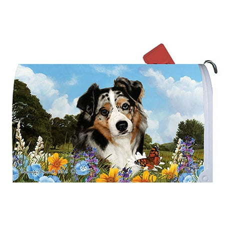 Australian Shepherd Blue Merle - Best of Breed Summer Flowers Dog Breed Mail Box