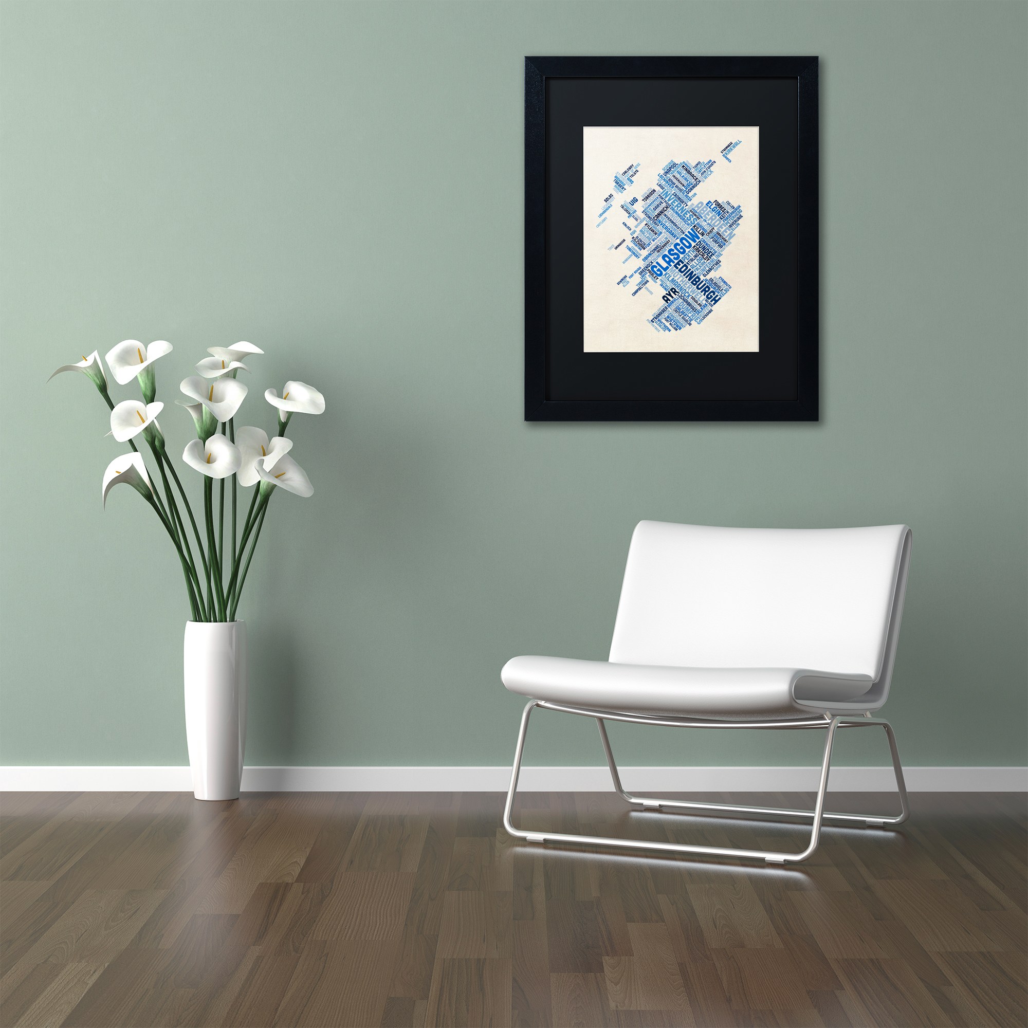 Trademark Fine Art "Scotland Typography Text Map 5" Canvas Art by Michael Tompsett, Black Matte, Black Frame