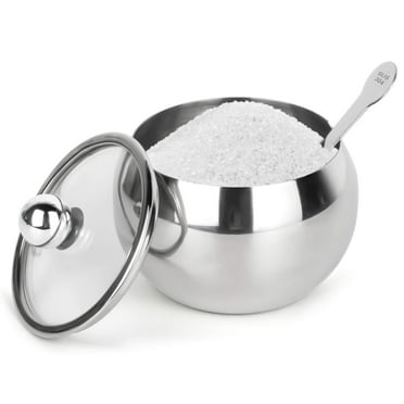 Hanmir Sugar Bowl with Lid and Spoon 8.1oz Stainless Steel Sugar Pot Sugar Container for Home and Kitchen(Sliver)