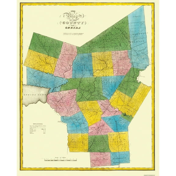 Historic County Map - Oneida County New York - Burr 1829 - 23 x 28.38 - Vintage Wall Art
