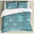 thumbnail image 1 of Art Nouveau King Size Duvet Cover Set, Exotic Blooms Romantic Wedding Bouquet Flowers Doodle Garden Theme, Decorative 3 Piece Bedding Set with 2 Pillow Shams, Turquoise Slate Blue, by Ambesonne, 1 of 3