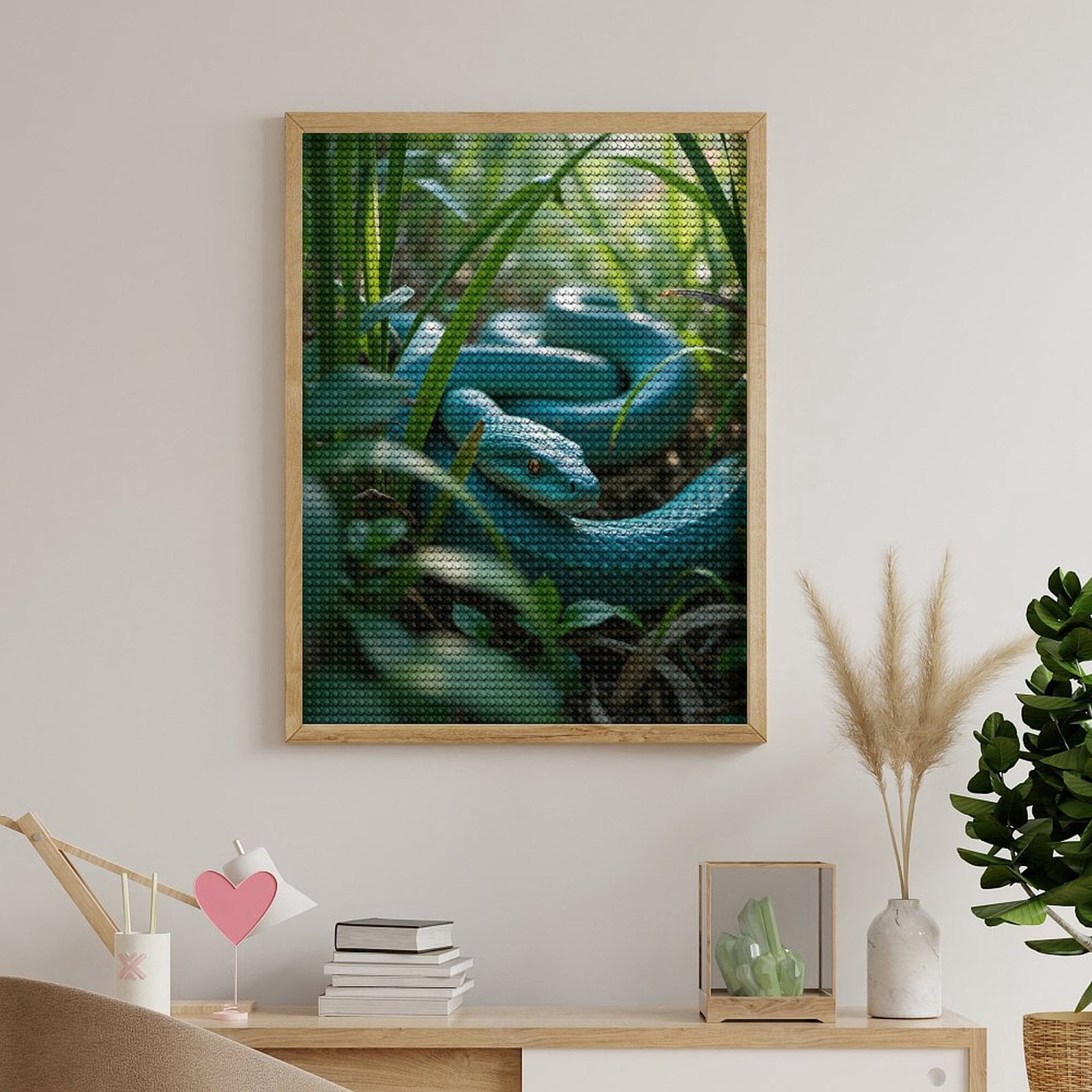 Diamond Art Kits for Adults, Turquoise Snake In Lush Grassland 5D Diamond Painting Kits for Adults Beginners, DIY Full Drill Diamond Painting, Gem Art and Crafts 12x16