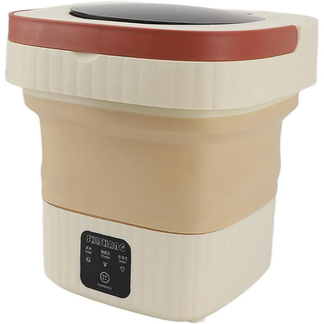 HSHDLDF Foldable Washing Machine 15L High Capacity Mini Washer Full Automatic Small Washer for Baby Clothes Underwear or Small Items RV Travel laundry(Beige)