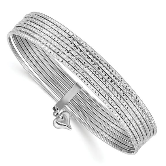 14K White Gold bracelet Bangle 1 mm WG Diamond-cut Slip On 7 Bangles