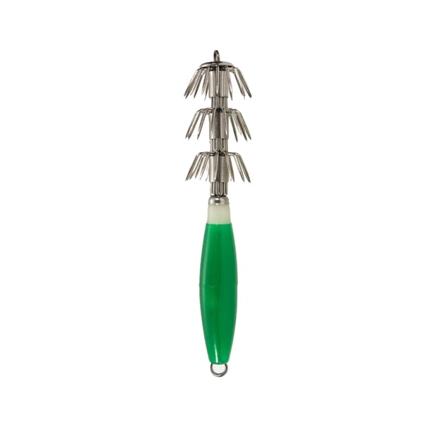 Soidarity Anzuelos de plantilla de calamar de tres capas, eficaces para evitar el desacoplamiento, rotación noctilucente ABS, acero de alto carbono, Pescar Verde 1pcs Soidarity OD019649-04