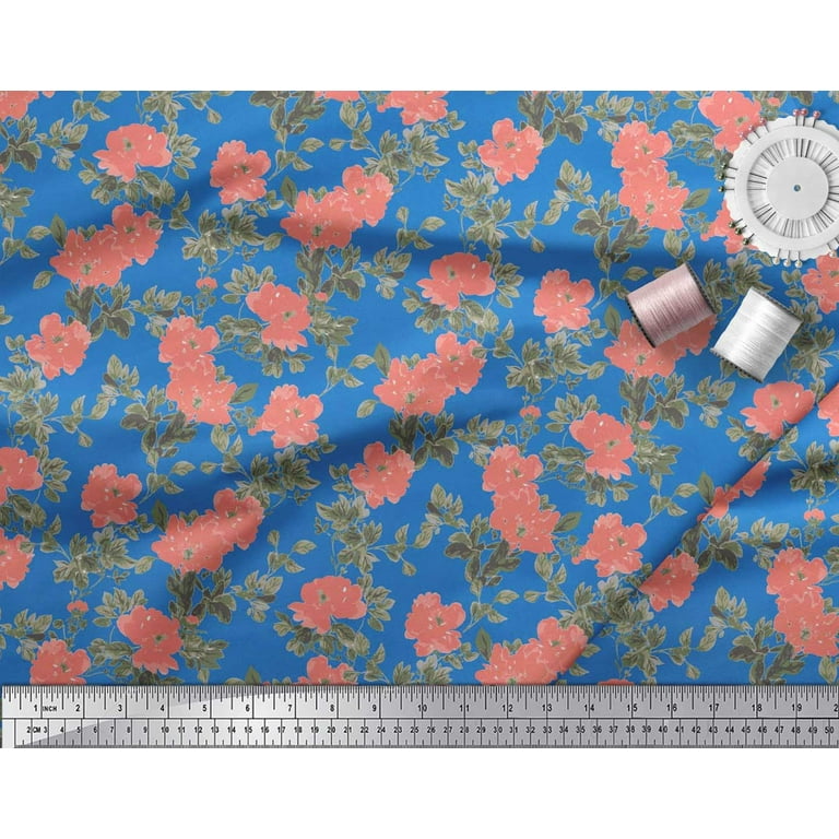 Soimoi Viscose Rayon Fabric Leaf Printed 115 GSM Sewing