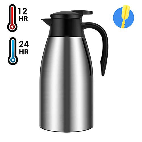 Hot & Cold Retention with Free Brush 2 L Silver 316 Stainless Steel PinDuoDuo 68 Oz Thermal Coffee Carafe Double Walled Vacuum Tea & Coffee Pot 
