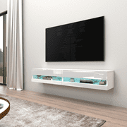 Vigo Floating TV Stand for TVs up to 80, Modern High Gloss 71 Entertainment Center, Wall Mounted TV Media Console with Storage Cabinets and LED Lights