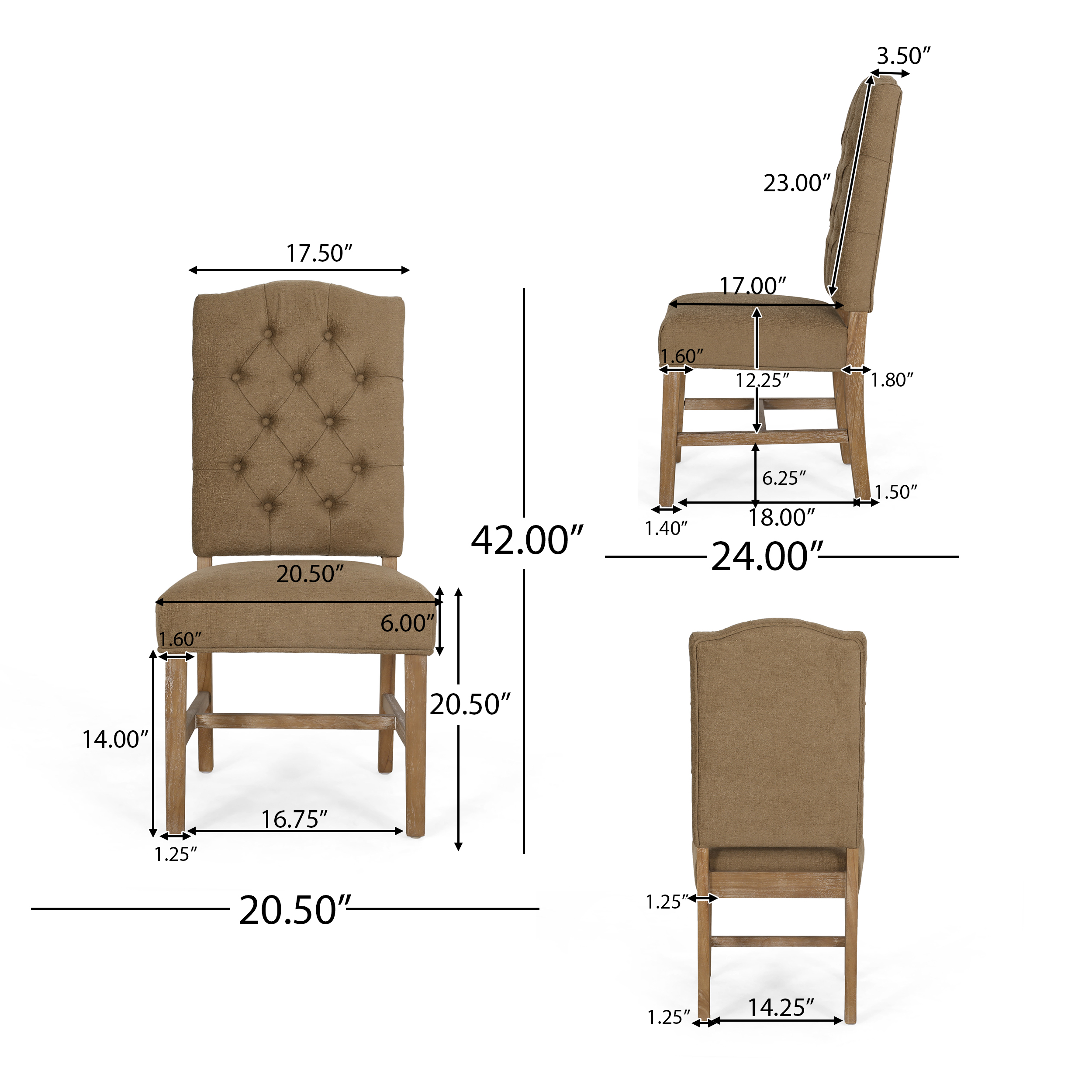 Noble House Tuttle Indoor Fabric Tufted Dining Chairs, Set of 2, Dark Beige, Natural