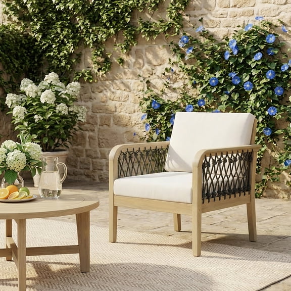 Christopher Knight Home Outdoor Acacia Wood Club Chair with Handwoven Rope & Cushions, Light Teak