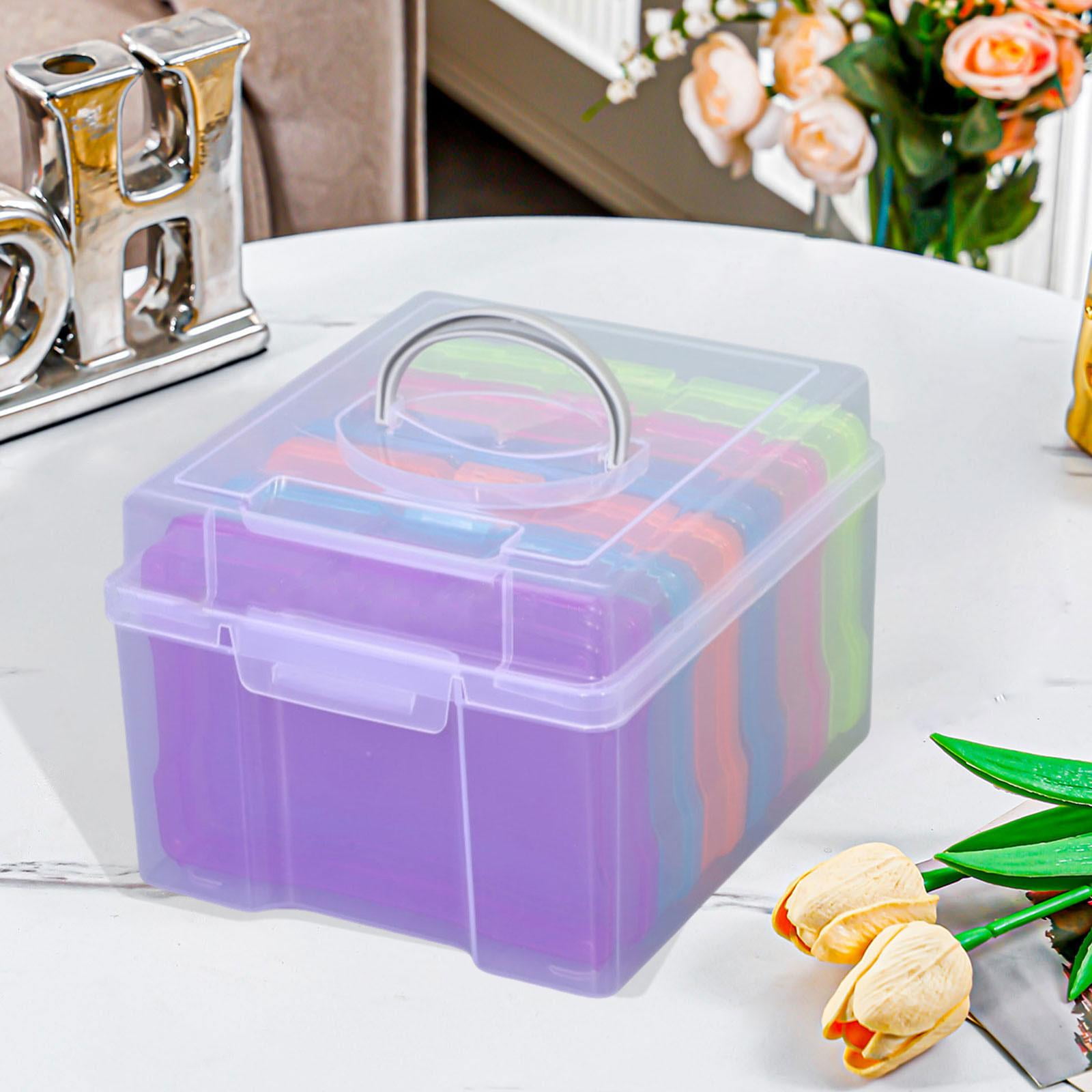 Fiocias Photo Storage Box 4x6'' 6 Detachable Dividers Stationery Square Box Photo Keeper Colorful