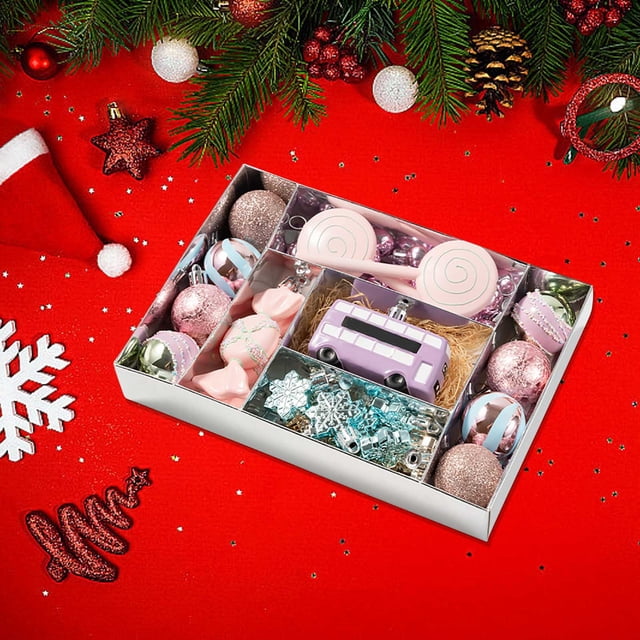 Christmas Tree Ornaments Set | Simulated Candy Decor Balls - Shatterproof, Lightweight, Realistic Candy Design, Hanging Loops | 34 58 80 Pcs | Festive Holiday Decoration