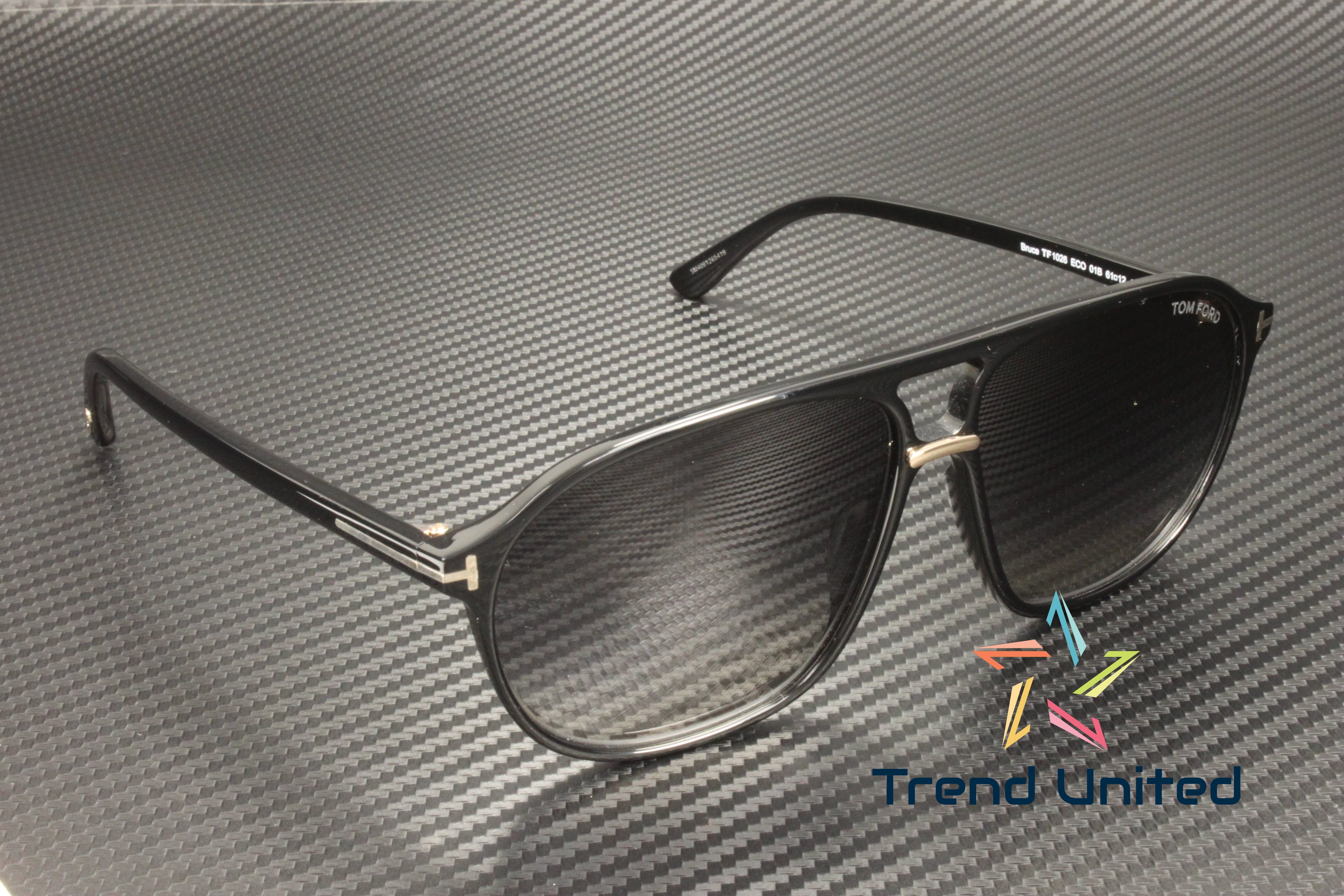 Tom Ford FT1026 01B Plastic Shiny Black Gradient Smoke 61 mm Men's Sunglasses