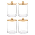 thumbnail image 2 of 4 Pack Qtips Holder Bathroom Container, Cotton /Swabs Dispenser Wood /Plastic Lids, Clear Plastic Apothecary Jar Containers for Vanity Makeup Organizer Storage - Bathroom Accessories Set, 2 of 9