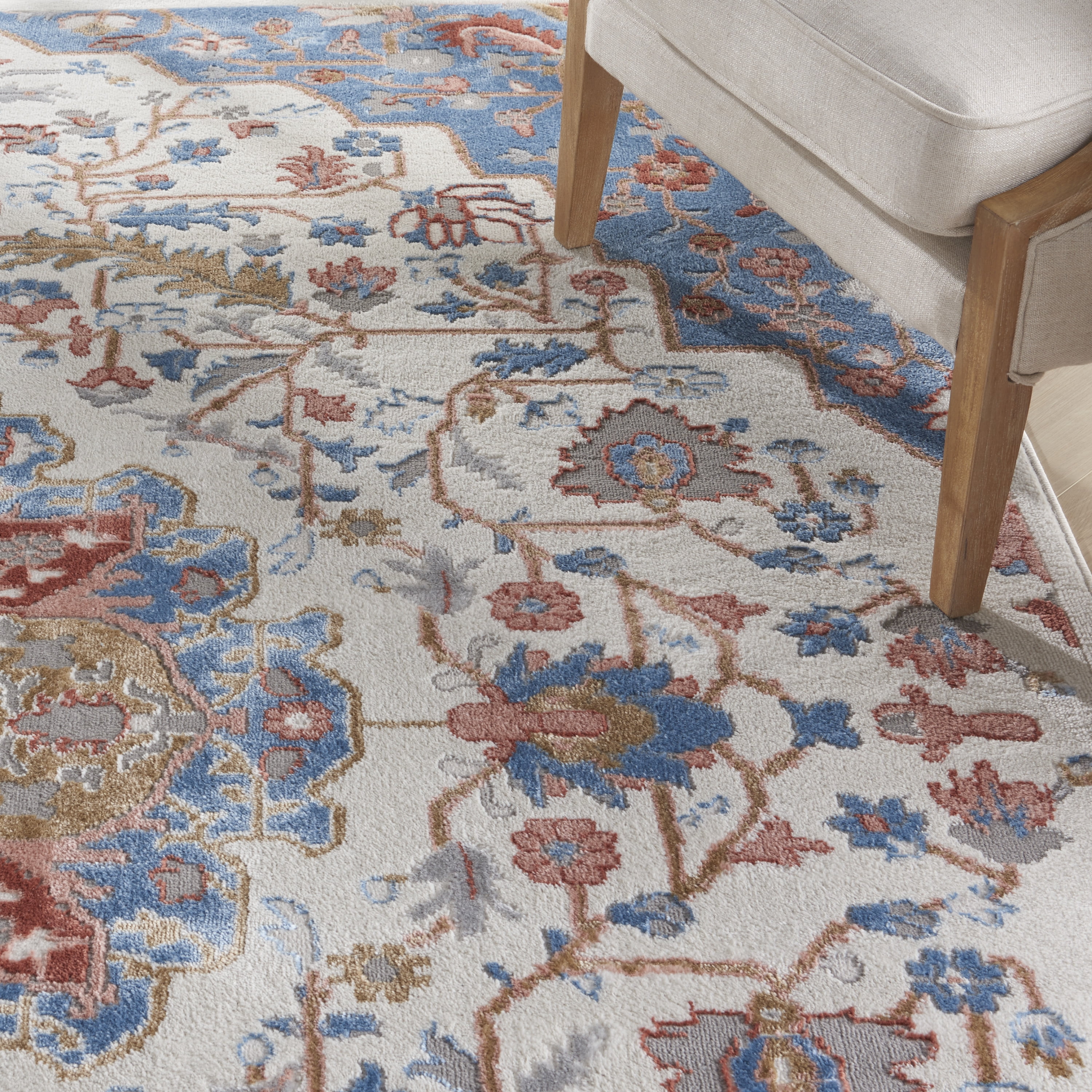 Nourison Elation Persian Ivory Blue 9' x 12' Area Rug, (9x12)