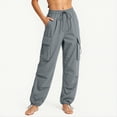thumbnail image 2 of LAJPXKHY Cargo Pants for Women Joggers Workout Baggy Drawstring High Elastic Waisted Wide Leg Running Hiking Trousers with Pockets, 2 of 6