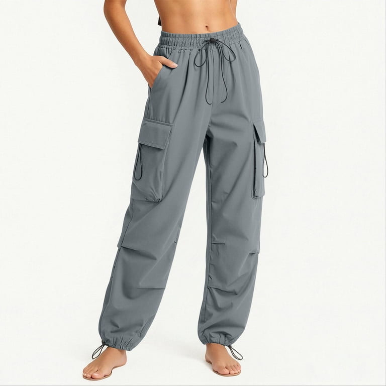 Hilenly Plus Size Cargo Pants Women Drawstring Elastic Waisted