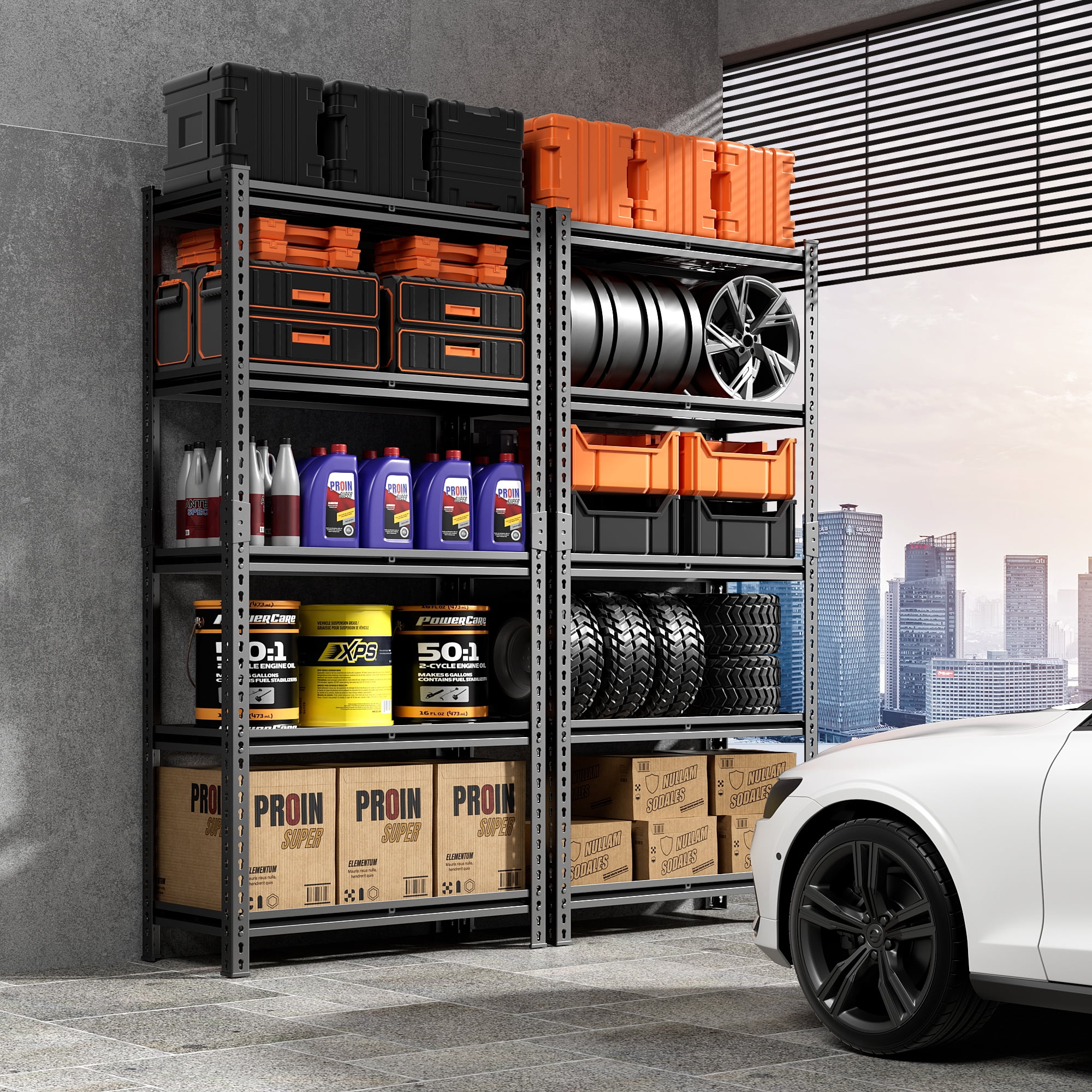 FIXTECH 5-Tier Adjustable Storage Shelf Units for Garage Heavy Duty, 72" H x 35.5" W x 16", Black