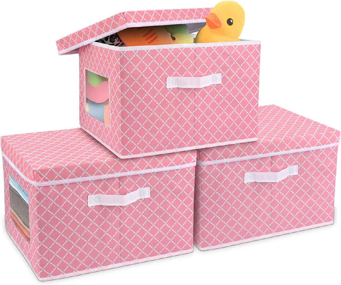 Fabric Storage Bins with Lids, 3 Pack Collapsible Storage Boxes with