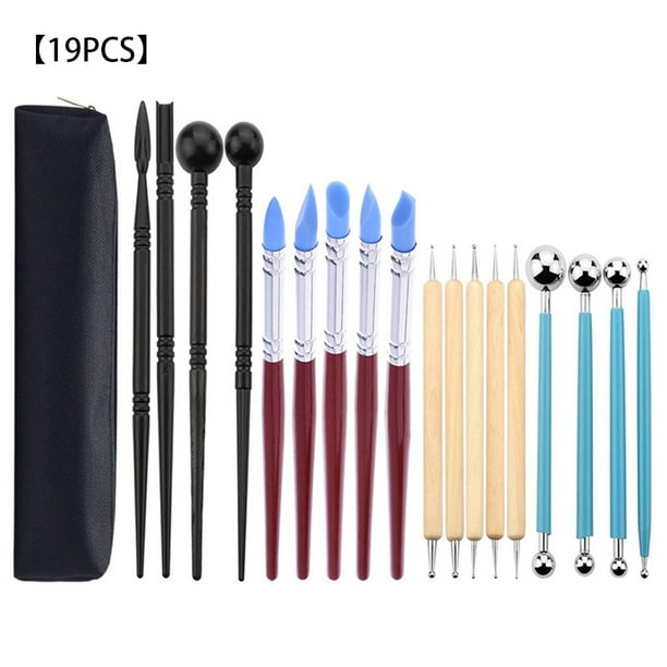 Kit de herramientas de escultura de arcilla de artista de silicona accesorios de cerámica de moldeo de madera hechos a mano Methold HA8448-00B