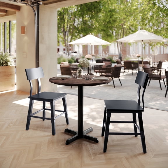 Flash Furniture 31.25" Round Tabletop with TopGuard HPL Technology in Dark Brown with 22" x 22" Black Table Height X-Base