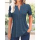 thumbnail image 2 of QUTETN Women's Casual Summer V-Neck T-Shirt with Button Front Placket & Pleated Detail - Breathable Short Sleeve Top, Machine Washable Regular Fit for Casual Attire, Ladies T Shirts, 2 of 4