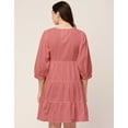 thumbnail image 2 of Moomaya Solid Flared Dress For Women Round Neck Long Sleeves Tiered Short Summer Dress, 2 of 8