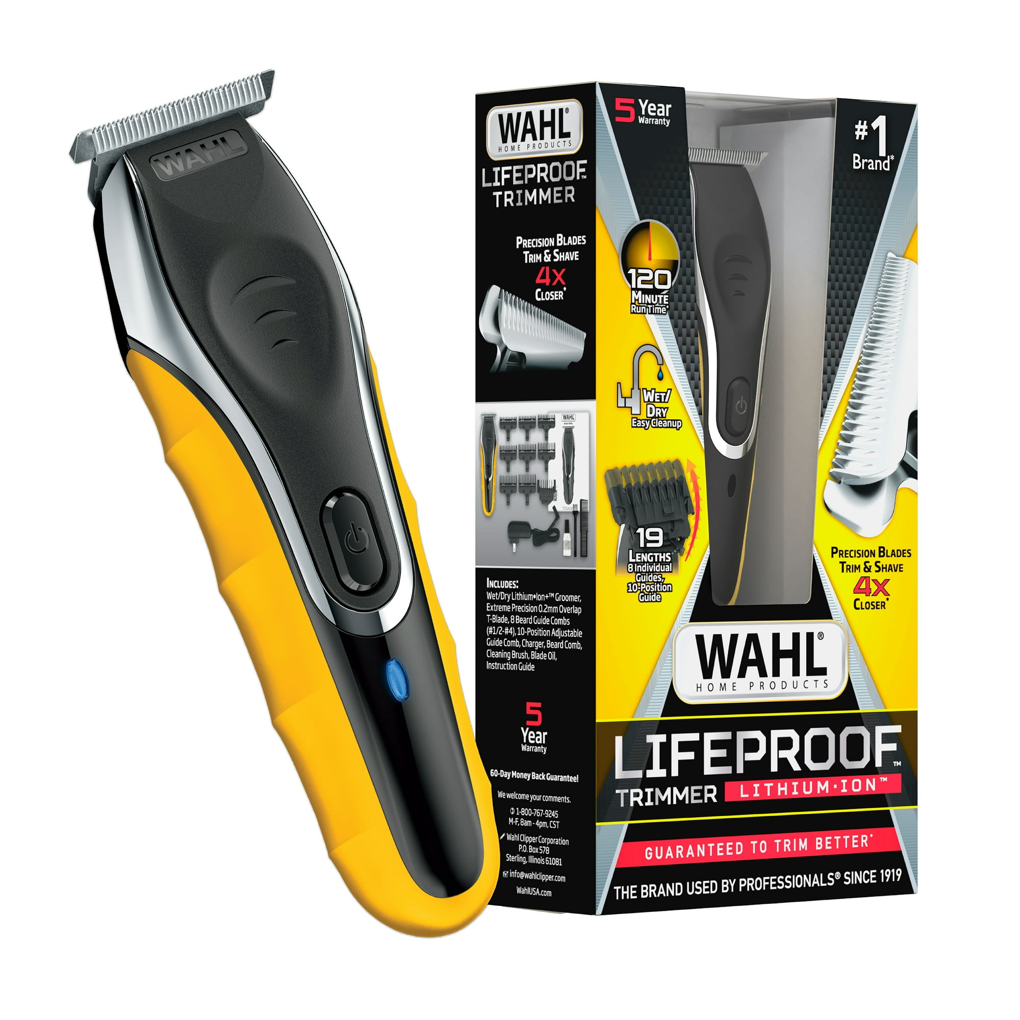 Wahl LifeProof Wet/Dry Rechargeable Lithium Ion Trimmer for Men, Black/Yellow, 9899