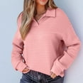 thumbnail image 4 of Arnsht Women's Fall Sweatshit Lightweight Oversized Sweatshirts Long Sleeve Plain Turn Down Collar Pullover Shirts Pink XXL, 4 of 9