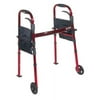 Drive Medical 10263KDR Deluxe Portable Folding Travel Walker with 5 inch Wheels and Fold up Legs- Red