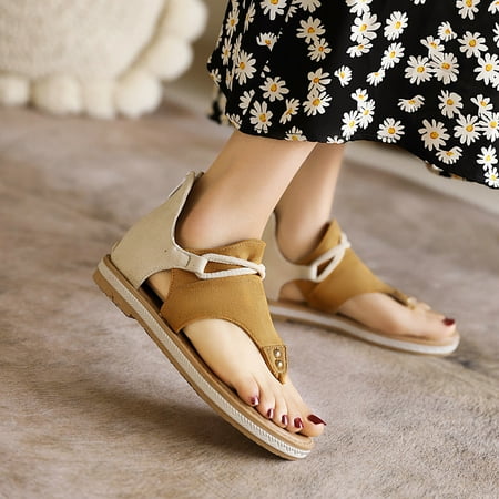 

TIANEK Fashion Solid Color Microfiber Leather Low Heel Summer Walking Sandals Women Reduced