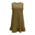 thumbnail image 5 of Rggeeun Women'S Dress Solid Color Square Neck Sleeveless Elastic Denim Lightweight Fabric Slim Fit Knee-Length With Pleated Ruffle For Summer Holiday Vacation Beach Trendy Dresses,Brown,S, 5 of 5