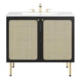 thumbnail image 1 of Pemberly Row 36" Wood & Rattan Bathroom Vanity in Black/White, 1 of 16