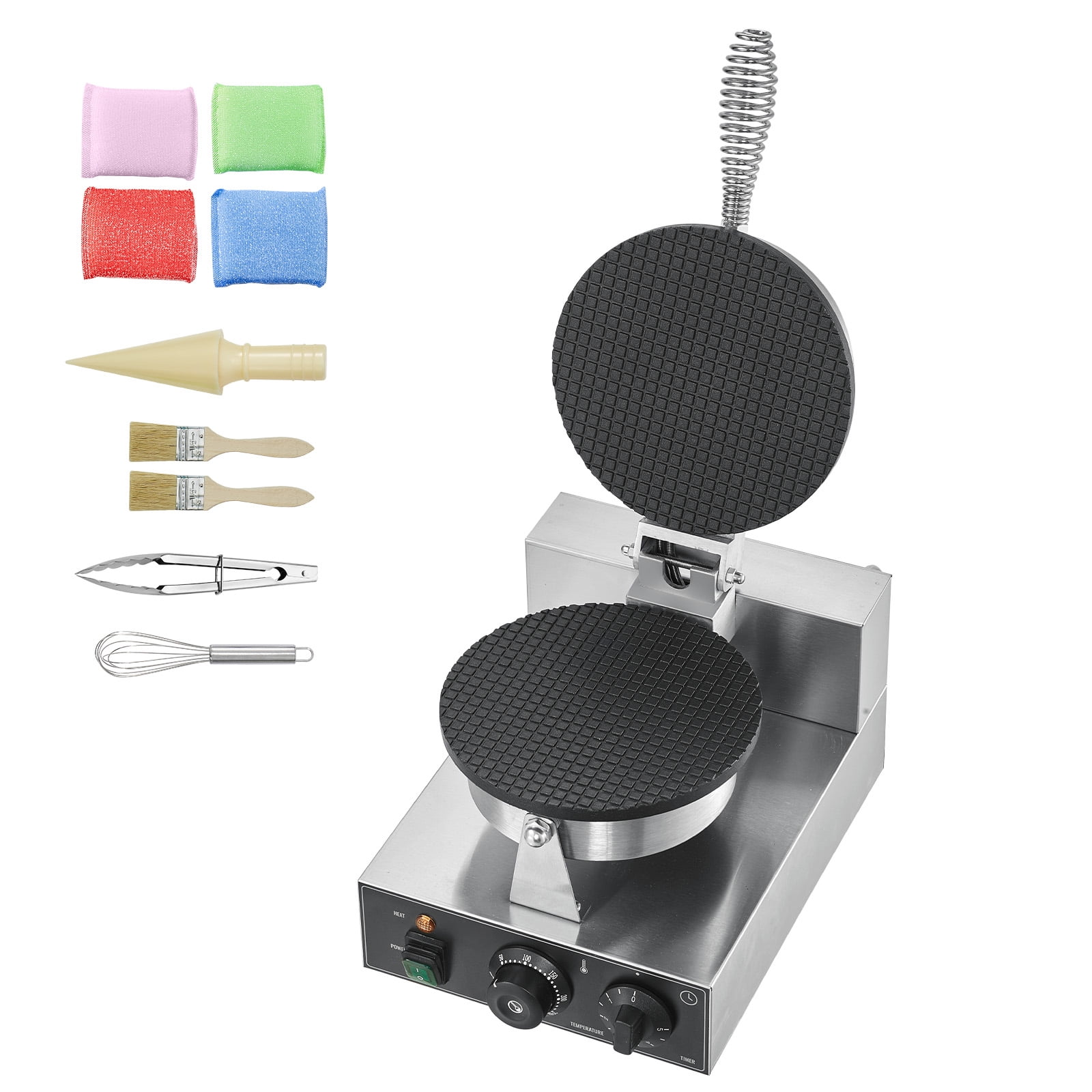 KFFKFF Electric Waffle Cone Maker, 1230W Commercial Ice Cream Cone Machine, Durable Non-Stick Stainless Steel, Adjustable Temp & Timer, with Handle, Ideal for Cafes, Bakeries, Home Use