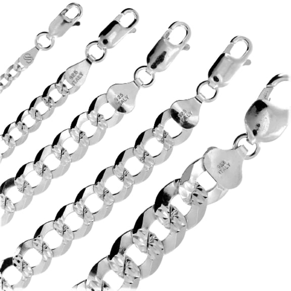 925 Sterling Silver Bracelets Cuban Curb Link Diamond Cut for Men and Women