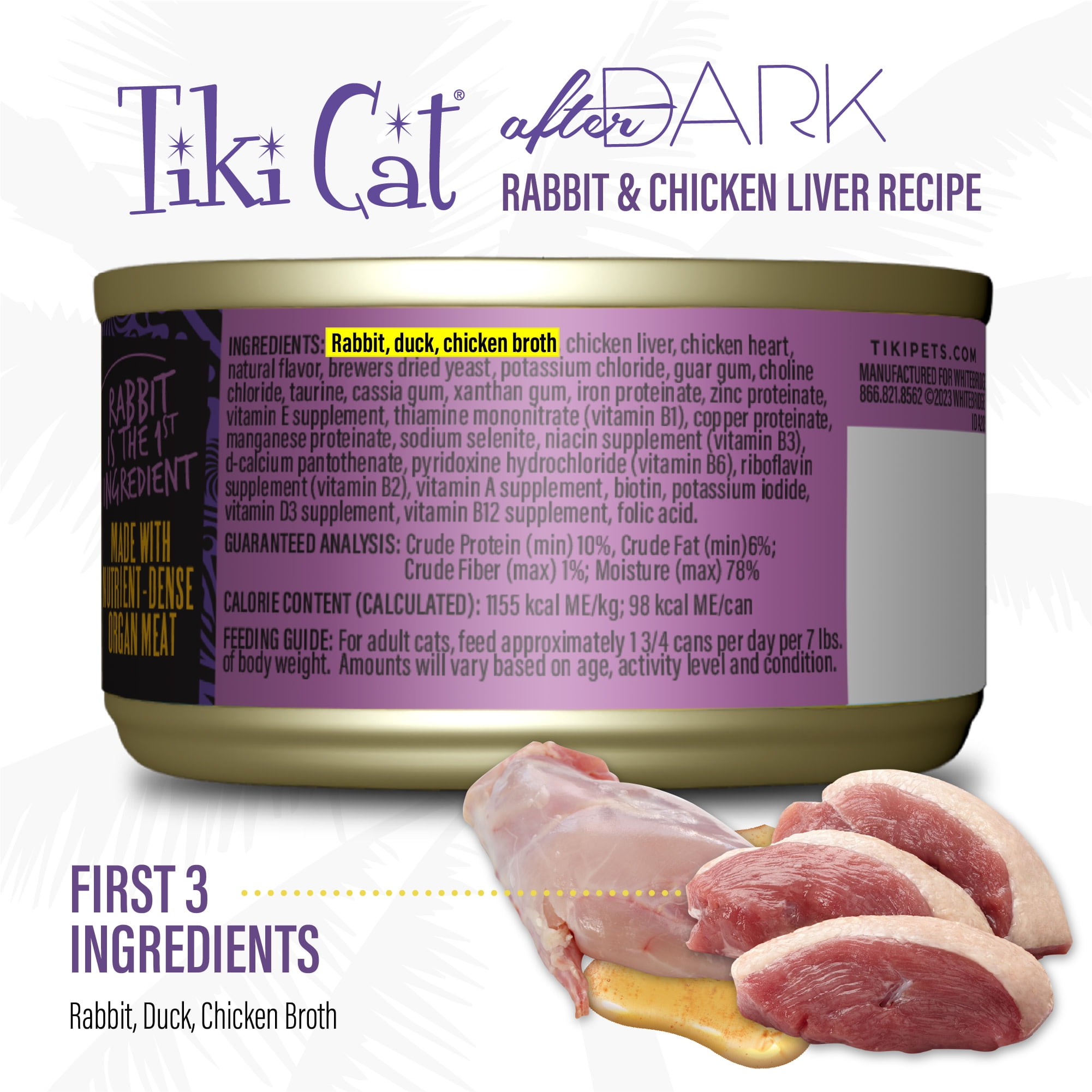Tiki Cat After Dark Pate Wet Cat Food, Rabbit & Chicken Liver, 3 oz. Can