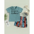 thumbnail image 2 of Suealasg Western Kids Baby Boys Clothes Letter Print Short Sleeve T-shirt and Cow Print Shorts Set  2Pcs Toddler Baby Boys Summer Coming Home Outfit, 2 of 9