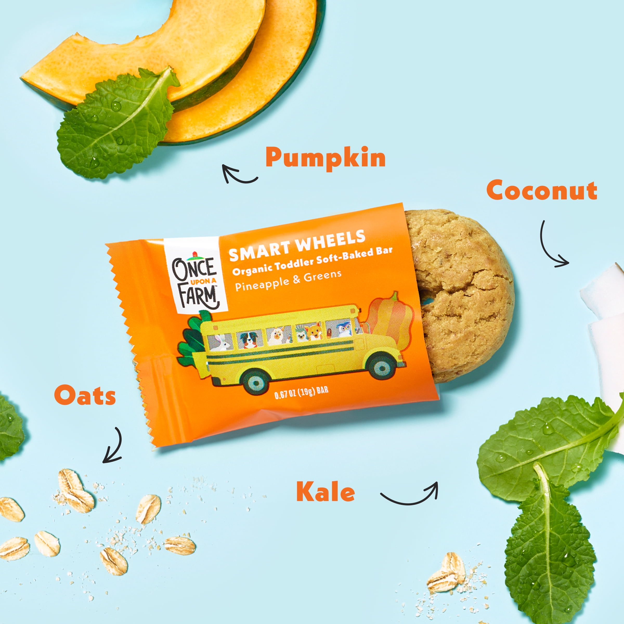 Once Upon a Farm Organic Smart Wheels Toddler Bar, Pineapple & Greens, 5ct