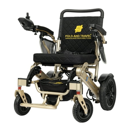 Fold And Travel Premium Lightweight Auto Folding Electric Wheelchair Automatic Fold Powered Wheel Chair, Gold